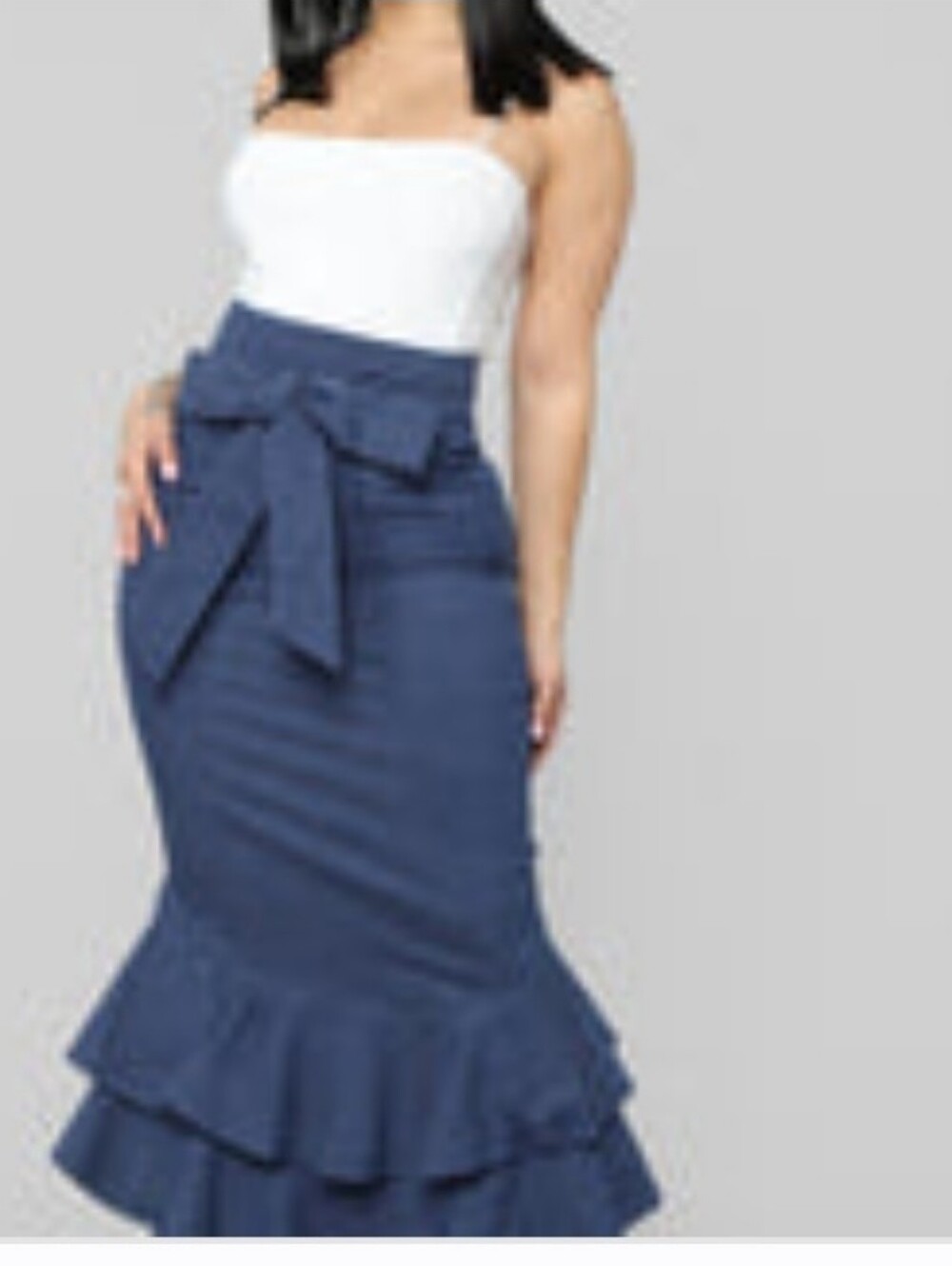Fashion Nova Black High Low Trumpet Midi Skirt L